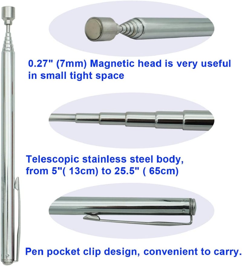 VASTOOLS Telescopic Magnetic Pickup Tool Set, 10LB Magnet Stick, 2LB Extendable Magnetic Pickup Tool for Car,Household,Office,Industry and Garage - Image 5